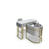 Globalstar Grey Velvet Manicure Station with Gold Frame – Manicure Table with Client & Technician Chairs