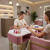 Globalstar Pink Velvet Manicure Station with Gold Legs – Manicure Table with Client & Technician Chairs