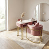 Globalstar Pink Velvet Manicure Station with Gold Legs – Manicure Table with Client & Technician Chairs
