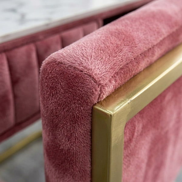 Globalstar Pink Velvet Manicure Station with Gold Legs – Manicure Table with Client & Technician Chairs