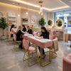 Globalstar Pink Velvet Manicure Station with Gold Legs – Manicure Table with Client & Technician Chairs