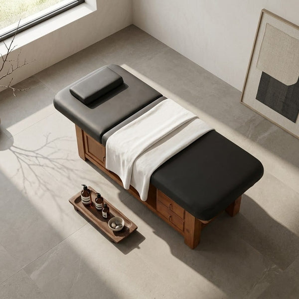 Globalstar Professional Massage Bed with Storage Drawers – Black Spa Therapy Bed Brown Base