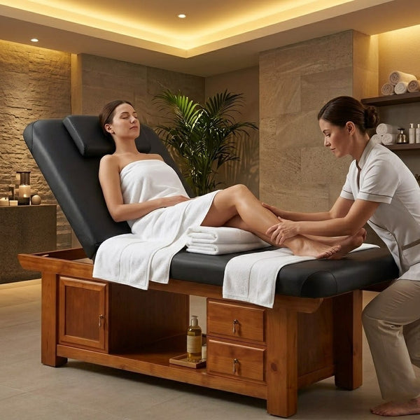 Globalstar Professional Massage Bed with Storage Drawers – Black Spa Therapy Bed Brown Base