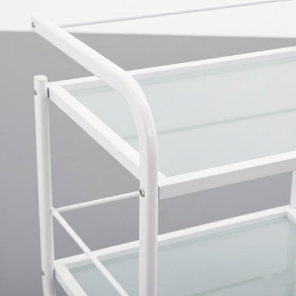 Globalstar Professional 3-Tier Glass Trolley– White Frame with Frosted Glass Shelves for Salon and Home Use