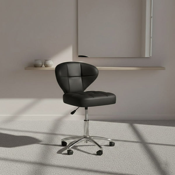 Globalstar LX-3072 Black Stool Chair with Backrest – Rolling Salon Spa Stool with Leather Padding