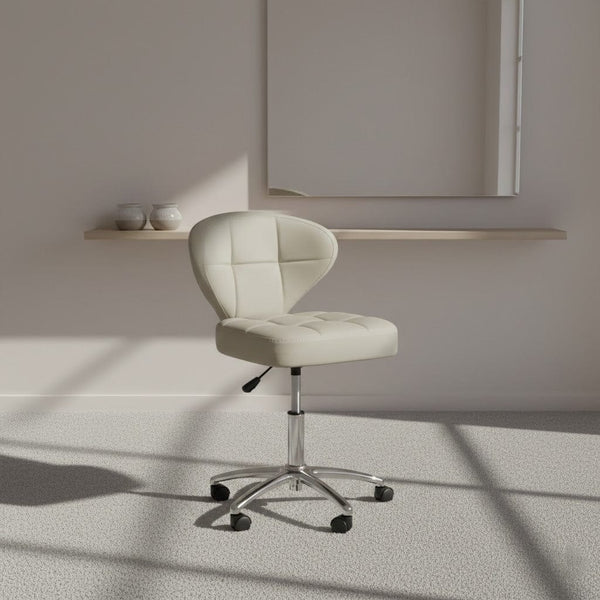 Globalstar LX-3072 Beige Stool Chair with Backrest – Rolling Salon Spa Stool with Leather Padding