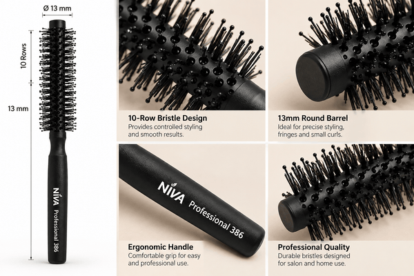 Close-Up of Niva Brushes Professional 386 Round Hair Brush 13mm Barrel and Bristles