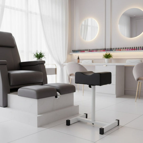 Globalstar Adjustable Pedicure Foot Rest – Professional Metal Leg Holder with Eco Leather Cushion (Black)