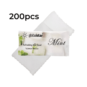 Globalstar Refreshing Wet Towel Mint 200pcs  - Premium Hygienic Cotton Towels for All-Day Freshness and Cleanliness