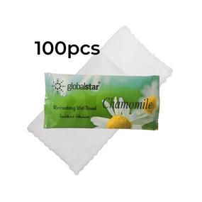 Globalstar Refreshing Wet Towel Chamomile 100pcs - Soothing Scented Cotton Towels for Daily Freshness and Comfort