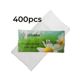 Globalstar 400pcs Chamomile Infused Wet Towels - Hygienic, Soothing, and Perfect for Home & Spa Use