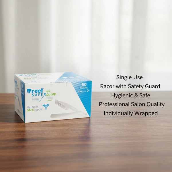 Treet Safex Plus Disposable Salon Razors with Safety Guard 50pcs – Single Blade Cut Throat Razors (White)