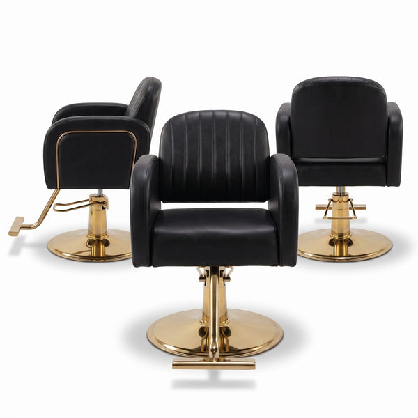 Globalstar H640 Professional Makeup Chair | Luxury Black Leather, 360° Rotation & Height Adjustment