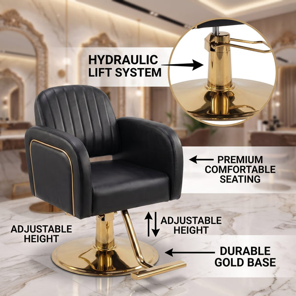 Globalstar H640 Professional Makeup Chair | Luxury Black Leather, 360° Rotation & Height Adjustment
