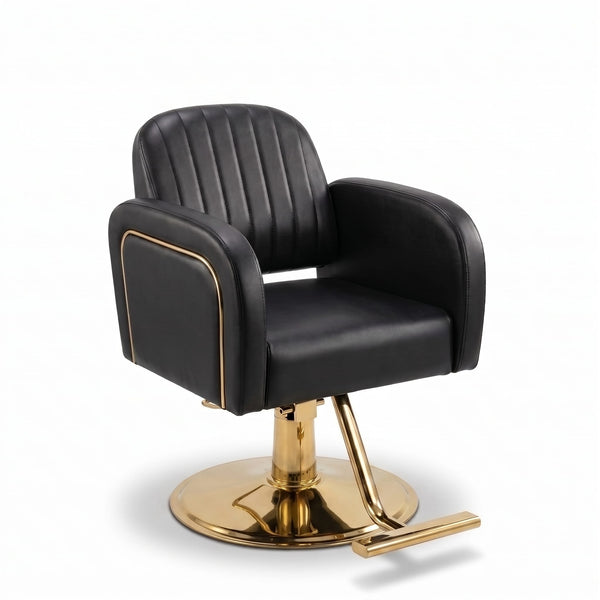Globalstar H640 Professional Makeup Chair | Luxury Black Leather, 360° Rotation & Height Adjustment