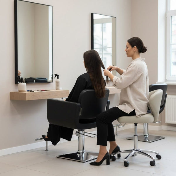 Globalstar LX-3072 Beige Stool Chair with Backrest – Rolling Salon Spa Stool with Leather Padding