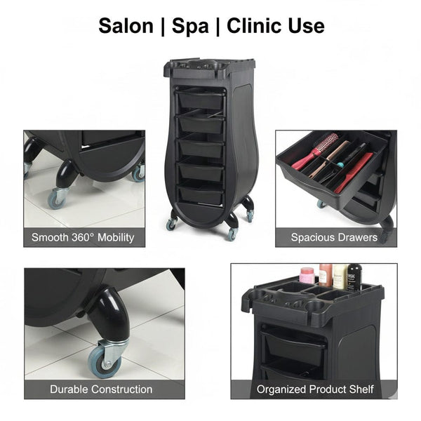 Globalstar Professional Salon Trolley with Metal Frame & 5 PVC Drawers – Ultimate Hairdressing and Barber Organizer