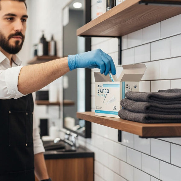 ماكينة حلاقة صالونات التجميل سيفكس التي تستخدم لمرة واحدة - عبوة من 50 شفرة حلاقة احترافية للرجال، مثالية للاستخدام في المنزل وفي صالونات الحلاقة