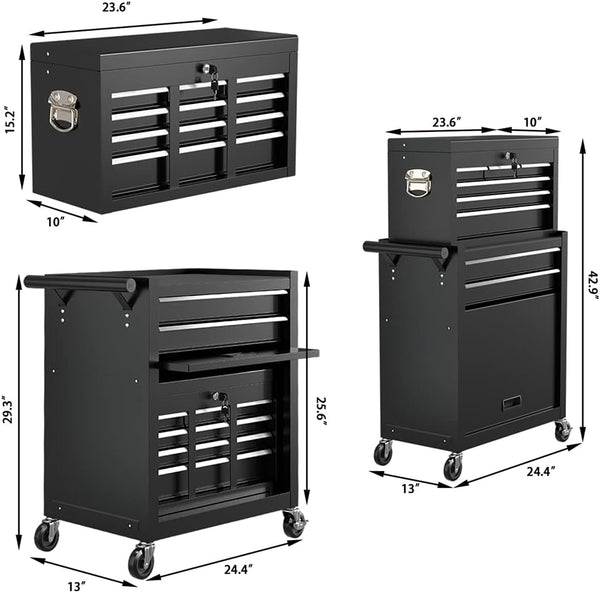 Globalstar On Shine 8-Drawer Rolling Tool Chest – Heavy-Duty Steel Storage Cabinet with Wheels & Lockable Top Box for Garage, Salon & Warehouse (Cool Black)