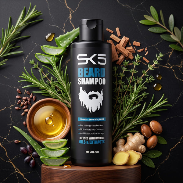 SK5 Beard Shampoo 200ml – Stronger, Thicker & Shinier Beard with Natural Oils & Extracts