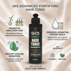 SK5 Fortifying Hair Tonic 200ml infographic showing key benefits: promotes healthier fuller hair, instant cooling sensation, hydration for dry scalp, Vitamin E and Menthol