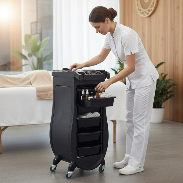 Globalstar Professional Salon Trolley with Metal Frame & 5 PVC Drawers – Ultimate Hairdressing and Barber Organizer