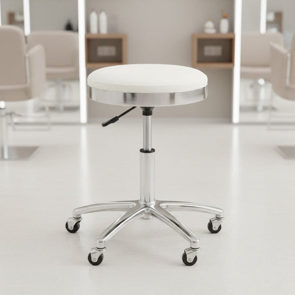 Globalstar Salon Stool Chair TB-3017 – Adjustable White & Black Rolling Stool for Spa, Salon, Multi-Use