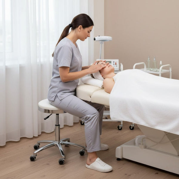 Globalstar Salon Stool Chair TB-3017 – Adjustable White & Black Rolling Stool for Spa, Salon, Multi-Use