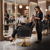Globalstar Makeup Chair Black B641 – Premium Salon Chair with Gold Base, Reclining, 360° Rotation & Height Adjustment