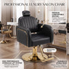 Globalstar Makeup Chair Black B641 – Premium Salon Chair with Gold Base, Reclining, 360° Rotation & Height Adjustment