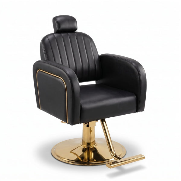 Globalstar Makeup Chair Black B641 – Premium Salon Chair with Gold Base, Reclining, 360° Rotation & Height Adjustment