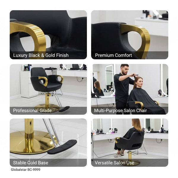 Globalstar Luxury Black & Gold Multi-Purpose Salon Chair