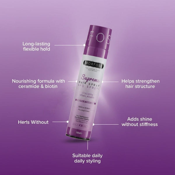 Morfose Hair Spray Supreme 250 ml – Medium Hold Hair Spray with Ceramide & Biotin for Nourished and Shiny Hair