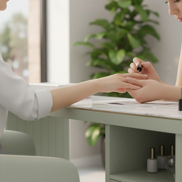 Globalstar Green Manicure Table Set – Single Seat with Two Chairs, Sintered Stone Top, USB Charger and Storage